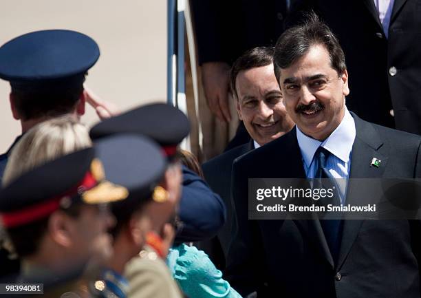 Pakistani Prime Minister Yousuf Raza Gilani arrives with his delegation April 11, 2010 at Andrews Air Force Base in Maryland. Leaders from around the...