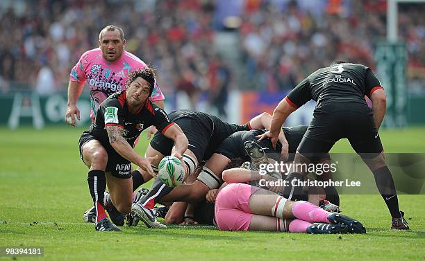 Byron Kelleher of Toulousain in action during the Heineken Cup Quarter Final match between Stade Toulousain and Stade Francais at the Stade Municipal...