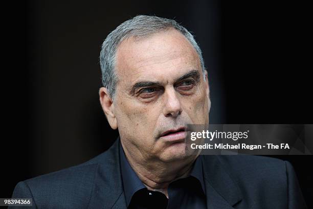 Portsmouth manager Avram Grant looks on during the FA Cup sponsored by E.ON Semi Final match between Tottenham Hotspur and Portsmouth at Wembley...