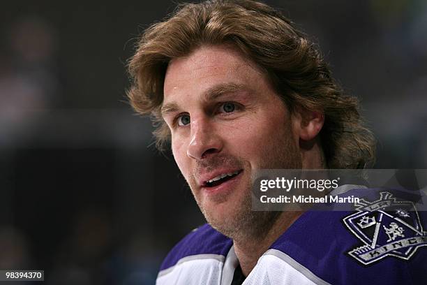 Ryan Smyth of the Los Angeles Kings smiles before the start of a game against the Colorado Avalanche at the Pepsi Center on April 11, 2010 in Denver,...