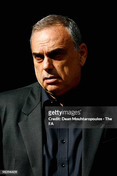 Portsmouth manager Avram Grant looks on ahead of the FA Cup sponsored by E.ON Semi Final match between Tottenham Hotspur and Portsmouth at Wembley...