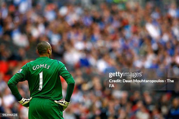 Heurelho Gomes of Tottenham Hotspur is pictured during the FA Cup sponsored by E.ON Semi Final match between Tottenham Hotspur and Portsmouth at...