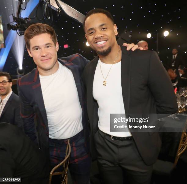 Adam DeVine and Tristan Wilds attend the 2018 NBA Awards at Barkar Hangar on June 25, 2018 in Santa Monica, California.