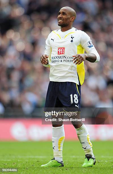 Jermain Defoe of Tottenham Hotspur reacts during the FA Cup sponsored by E.ON Semi Final match between Tottenham Hotspur and Portsmouth at Wembley...