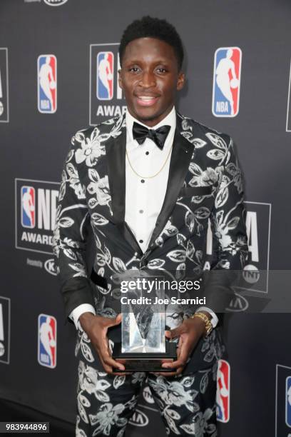 Most Improved Player Victor Oladipo attends the 2018 NBA Awards at Barkar Hangar on June 25, 2018 in Santa Monica, California.