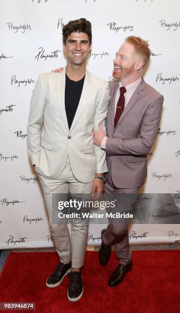 Justin Mikita and Jessie Tyler Ferguson attend the opening night performance after party for the Playwrights Horizons world premiere production of...