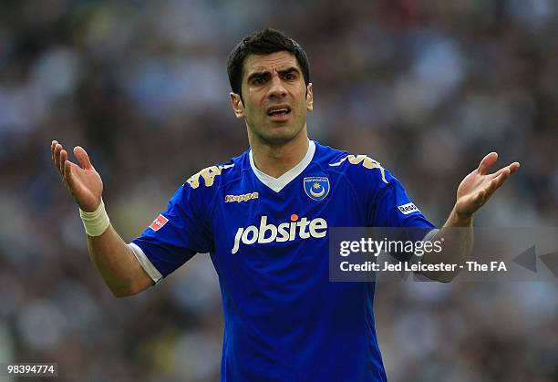 Ricardo Rocha of Portsmouth gestures during the FA Cup sponsored by E.ON Semi Final match between Tottenham Hotspur and Portsmouth at Wembley Stadium...