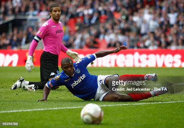 David James and Aaron Mokoena of Portsmouth watch the ball during the FA Cup sponsored by E.ON Semi Final match between Tottenham Hotspur and...