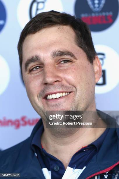 Head Coach Dave Wessels speaks during a Melbourne Rebels Super Rugby training session at AAMI Park on June 26, 2018 in Melbourne, Australia.