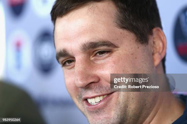 Head Coach Dave Wessels speaks during a Melbourne Rebels Super Rugby training session at AAMI Park on June 26, 2018 in Melbourne, Australia.