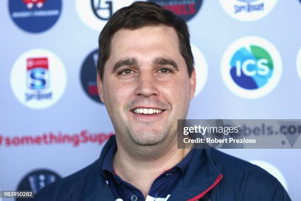 Head Coach Dave Wessels speaks during a Melbourne Rebels Super Rugby training session at AAMI Park on June 26, 2018 in Melbourne, Australia.