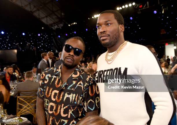 Wale and Meek Mill attend the 2018 NBA Awards at Barkar Hangar on June 25, 2018 in Santa Monica, California.