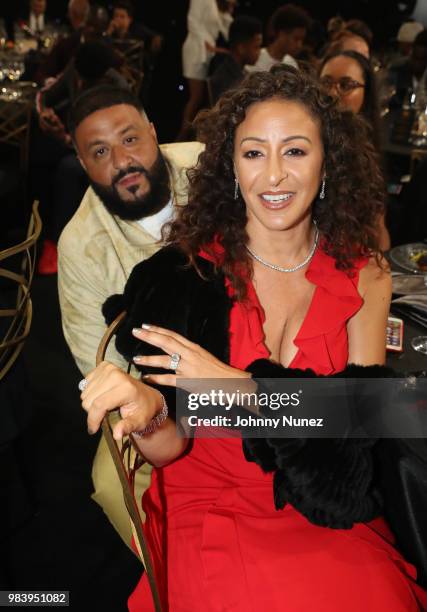 Khaled and Nicole Tuck attend the 2018 NBA Awards at Barkar Hangar on June 25, 2018 in Santa Monica, California.