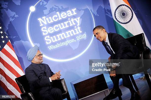 President Barack Obama holds a bilateral meeting with India's Prime Minister Manmohan Singh at the Blair House April 11, 2010 in Washington, DC....