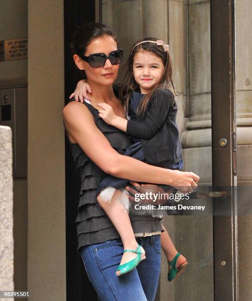 Katie Holmes and Suri Cruise seen on the streets of Manhattan on April 11, 2010 in New York City.