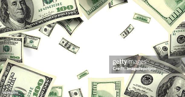 flying money over white - bringing home the bacon stock pictures, royalty-free photos & images