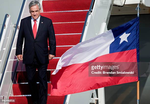 Chilean President Sebastian Pinera arrives with his delegation April 11, 2010 at Andrews Air Force Base in Maryland. Leaders from around the world...