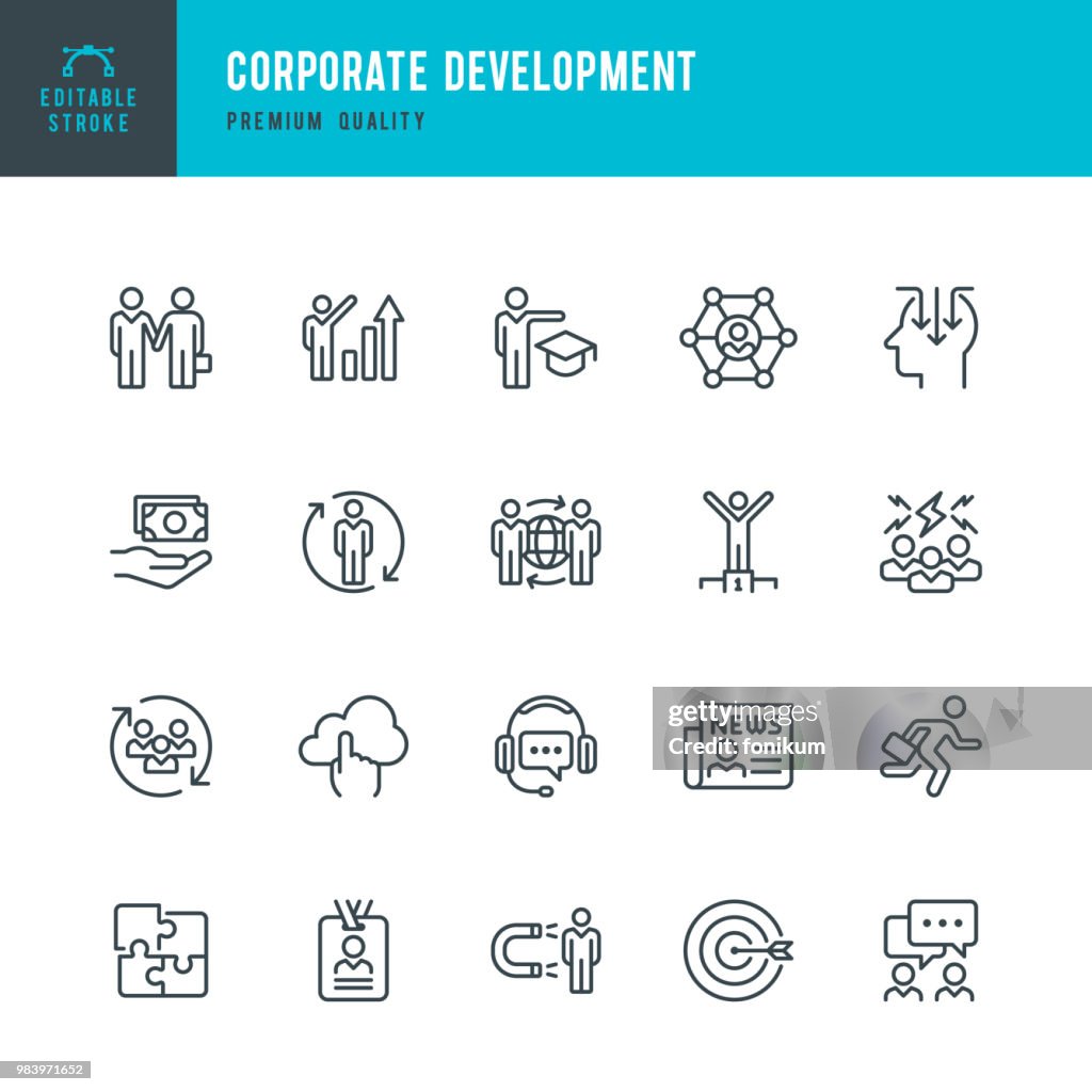 Corporate Development - set of line vector icons