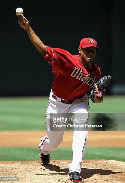 Starting pitcher Edwin Jackson of the Arizona Diamondbacks pitches against the Pittsburgh Pirates during the major league baseball game at Chase...