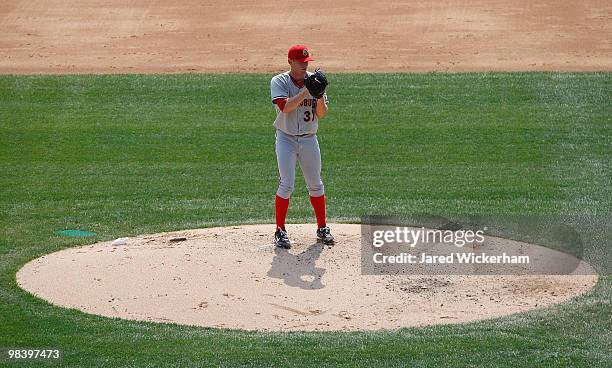 Stephen Strasburg of the Harrisburg Senators pitches against the Altoona Curve in his minor league debut during the game on April 11, 2010 at Blair...