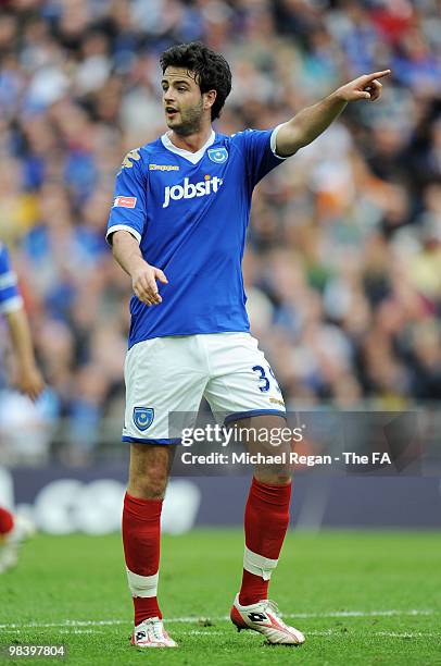 Marc Wilson of Portsmouth makes his point during the FA Cup sponsored by E.ON Semi Final match between Tottenham Hotspur and Portsmouth at Wembley...