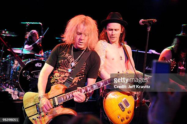 Brent Fitz, Bobby Schneck and Myles Kennedy attends Slash CD Release Party For "Slash" at The Roxy Theatre on April 10, 2010 in West Hollywood,...