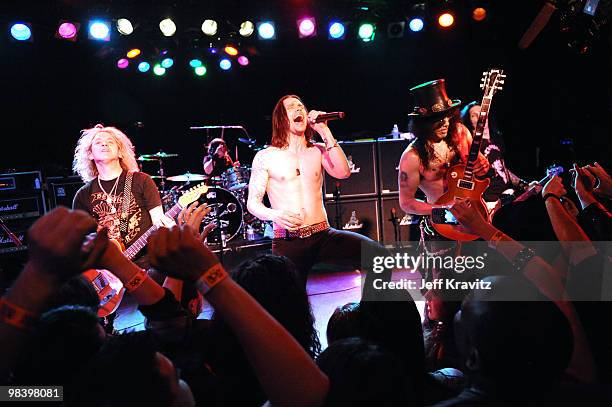 Bobby Schneck, Brent Fitz, Myles Kennedy and Slash attends Slash CD Release Party For "Slash" at The Roxy Theatre on April 10, 2010 in West...