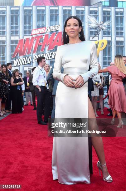 Actor Evangeline Lilly attends the Los Angeles Global Premiere for Marvel Studios' "Ant-Man And The Wasp" at the El Capitan Theatre on June 25, 2018...