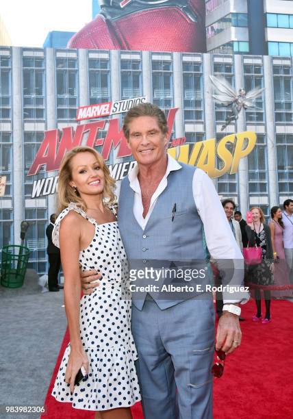 Hayley Roberts and David Hasselhoff attend the Los Angeles Global Premiere for Marvel Studios' "Ant-Man And The Wasp" at the El Capitan Theatre on...