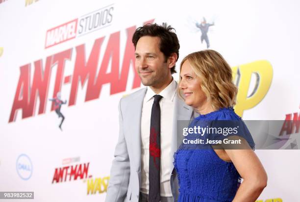 Actor Paul Rudd and producer Julie Yaeger attend the Los Angeles Global Premiere for Marvel Studios' "Ant-Man And The Wasp" at the El Capitan Theatre...