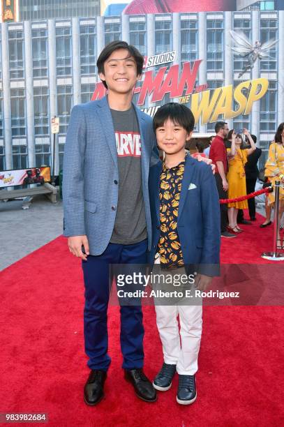 Forrest Wheeler and Ian Chen attend the Los Angeles Global Premiere for Marvel Studios' "Ant-Man And The Wasp" at the El Capitan Theatre on June 25,...