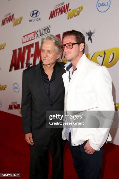 Actor Michael Douglas and Cameron Douglas attend the Los Angeles Global Premiere for Marvel Studios' "Ant-Man And The Wasp" at the El Capitan Theatre...