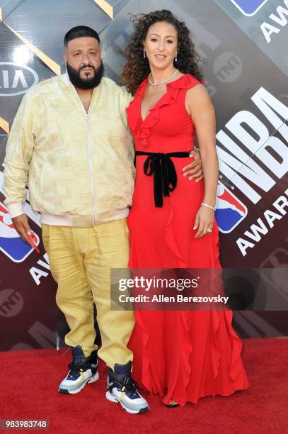 Khaled and Nicole Tuck attend the 2018 NBA Awards Show at Barker Hangar on June 25, 2018 in Santa Monica, California.