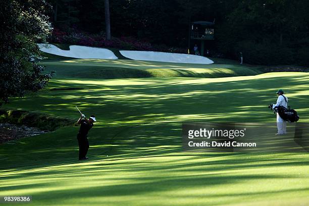 Choi of South Korea plays a shot on the 13th hole during the final round of the 2010 Masters Tournament at Augusta National Golf Club on April 11,...