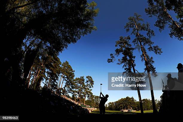 Choi of South Korea hits his tee shot on the 14th hole during the final round of the 2010 Masters Tournament at Augusta National Golf Club on April...