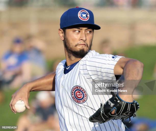 Yu Darvish of the Chicago Cubs pitches in a minor league rehabilitation start for Class A South Bend in South Bend, Indiana on June 25, 2018. ==Kyodo
