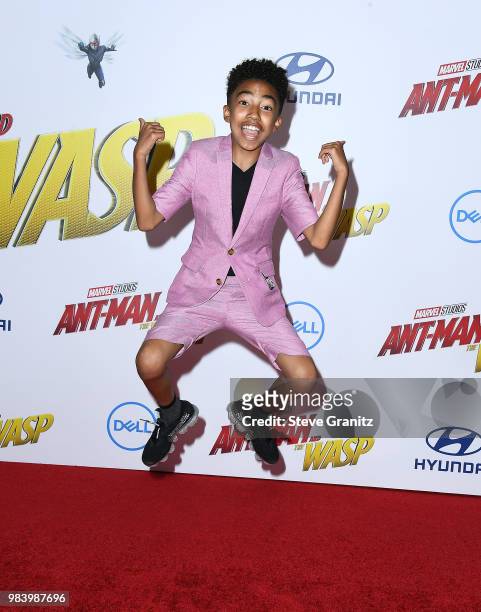 Miles Brown arrives at the Premiere Of Disney And Marvel's "Ant-Man And The Wasp" on June 25, 2018 in Hollywood, California.