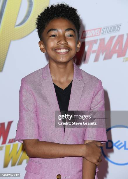 Miles Brown arrives at the Premiere Of Disney And Marvel's "Ant-Man And The Wasp" on June 25, 2018 in Hollywood, California.