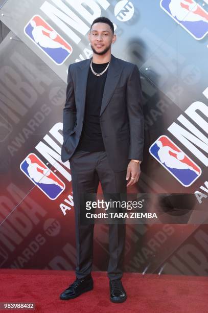 Australian professional basketball player Benjamin Simmons attends the 2018 NBA Awards at Barkar Hangar on June 25, 2018 in Santa Monica, California.