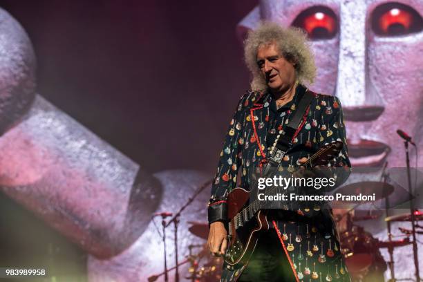 Brian May of Queen performs on stage at Mediolanum Forum on June 25, 2018 in Milan, Italy.