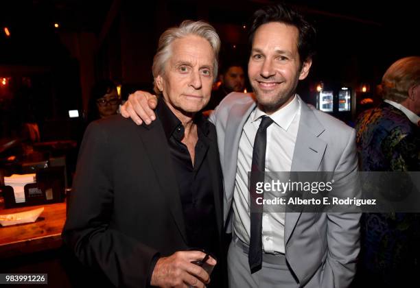 Actors Michael Douglas and Paul Rudd attend the Los Angeles Global Premiere for Marvel Studios' "Ant-Man And The Wasp" at the El Capitan Theatre on...