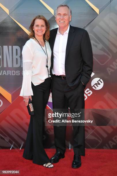 Mike D'antoni and Laurel D'antoni attend the 2018 NBA Awards Show at Barker Hangar on June 25, 2018 in Santa Monica, California.