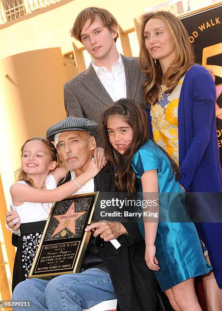Actor Dennis Hopper and his family attend the ceremony honoring him with a star on the Hollywood Walk of Fame on March 26, 2010 in Hollywood,...