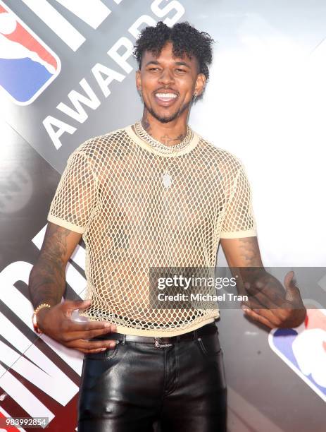 Nick Young arrives to the NBA Awards Show 2018 held at Barker Hangar on June 25, 2018 in Santa Monica, California.