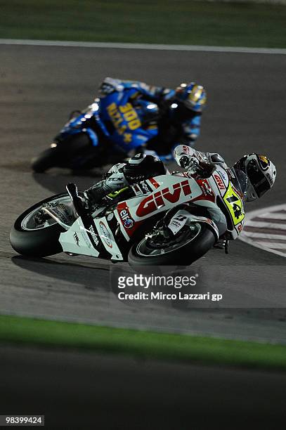 Randy De Puniet of France and LCR Honda MotoGP rounds a bend during the MotoGP of Qatar at the Losail Circuit on April 11, 2010 in Doha, Qatar.