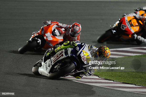 Valentino Rossi of Italy and Fiat Yamaha leads the field during the MotoGP of Qatar at the Losail Circuit on April 11, 2010 in Doha, Qatar.