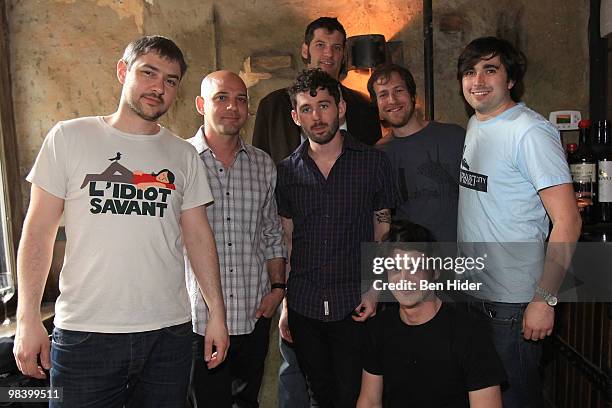 Keith Beavers, Michael Lerner, Peter Silberman, Karl Wente, Adam Teeter, Darby Cicci and David Hitchner attend the Viewtopia: In Vino launch at In...