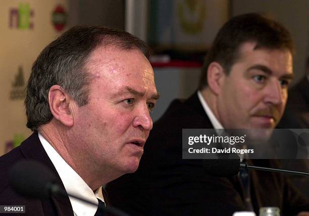 Graham Henry, the Lions Coach with Tour Manager Donal Lenihan at the official announcement of the Lions squad to tour Australia, at the Crowne Plaza...