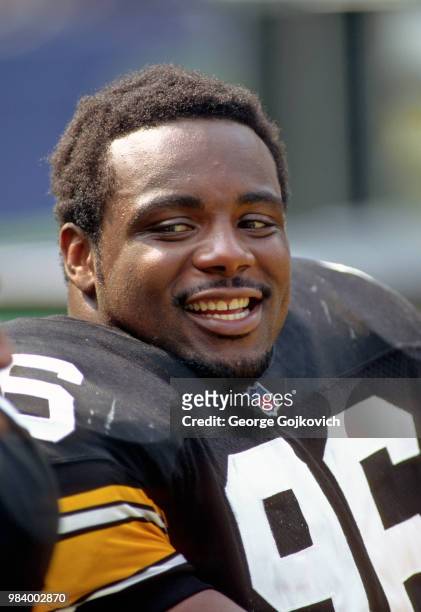 Defensive lineman Brentson Buckner of the Pittsburgh Steelers looks on from the sideline during a game against the Baltimore Ravens at Three Rivers...