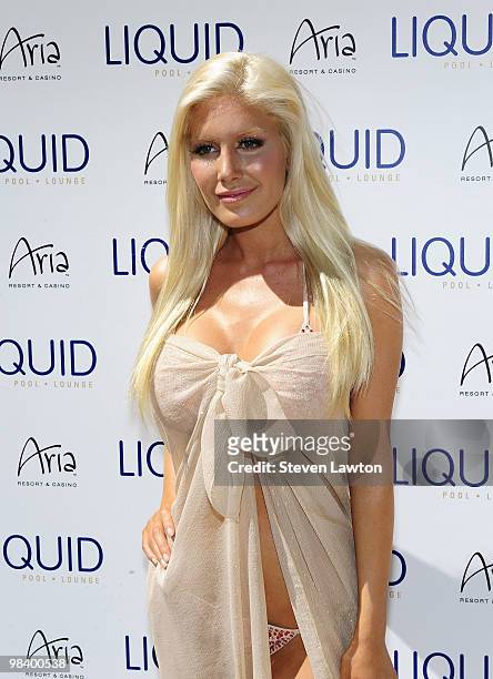 Television personality Heidi Montag arrives to host a pool party at the Liquid Pool at Aria in CityCenter on April 10, 2010 in Las Vegas, Nevada.